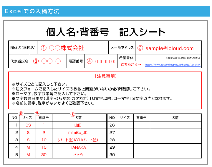 Excelでの入稿方法